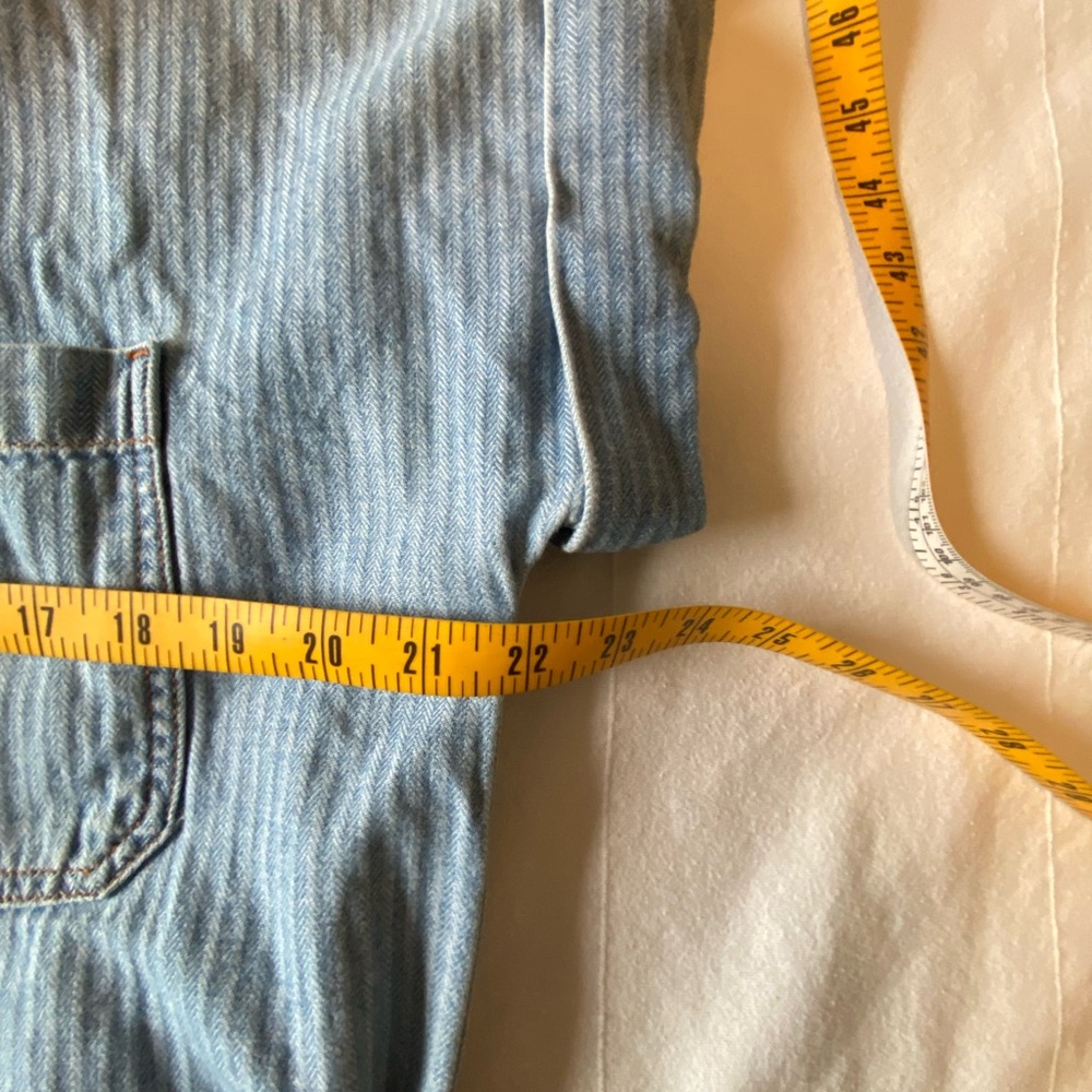 Erica Adela Pinstripe Women’s Med Denim Blue Utility Romper Belted Light Wash - Picture 8 of 10
